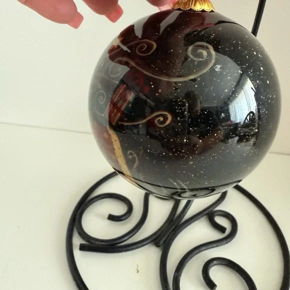 Glass Santa Claus Ornament Reverse Hand Painted With Red Box Night Sky - Picture 2 of 8